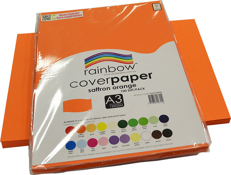 Rainbow Cover Paper 125gsm A3 100pk - Saffron Orange