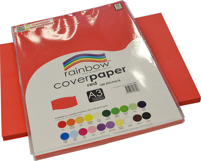 Rainbow Cover Paper 125gsm A3 100pk - Red