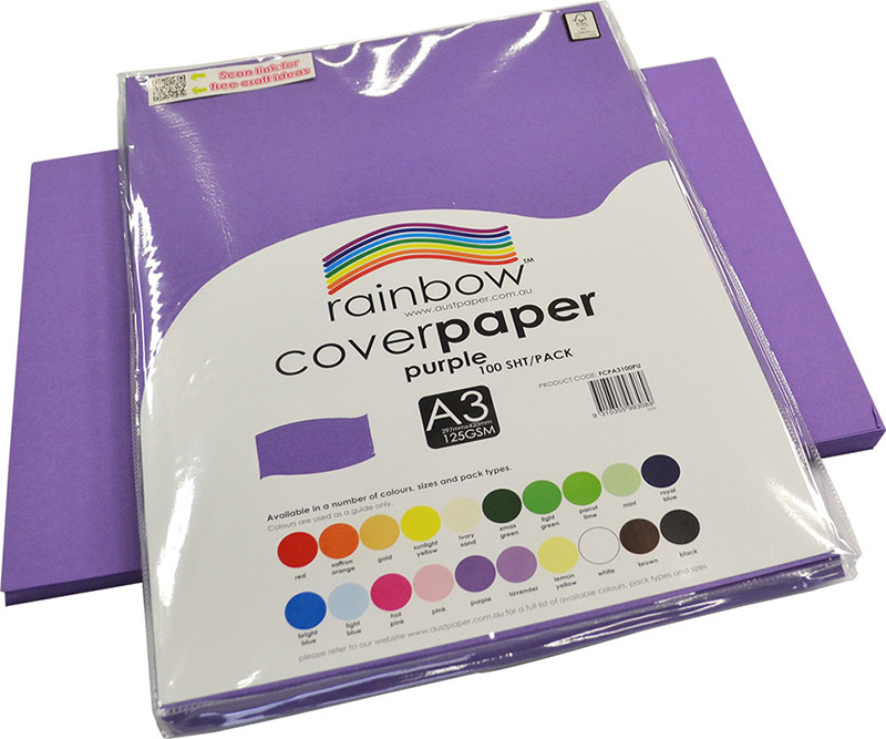 Rainbow Cover Paper 125gsm A3 100pk - Purple