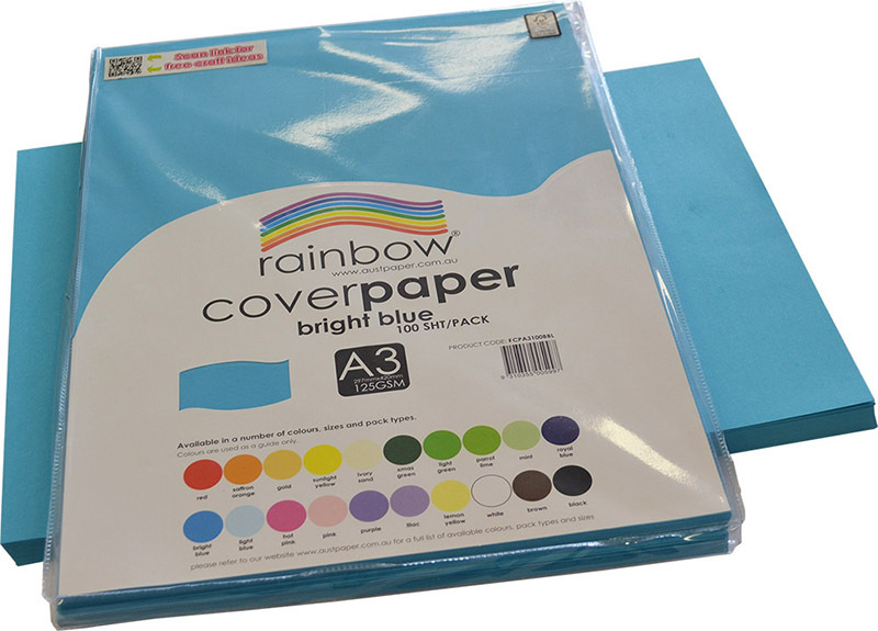 Rainbow Cover Paper 125gsm A3 100pk - Bright Blue