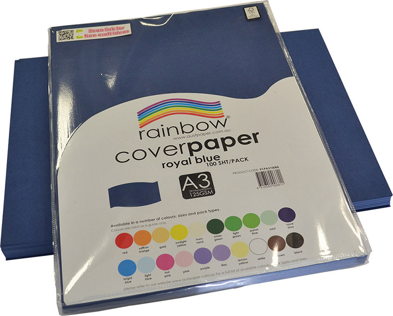 Rainbow Cover Paper 125gsm A3 100pk - Royal Blue