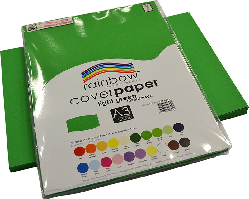 Rainbow Cover Paper 125gsm A3 100pk - Light Green