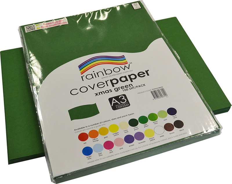 Rainbow Cover Paper 125gsm A3 100pk - Christmas Green