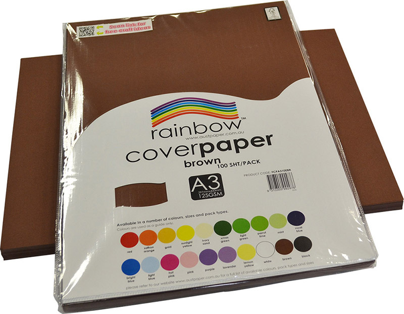 Rainbow Cover Paper 125gsm A3 100pk - Brown