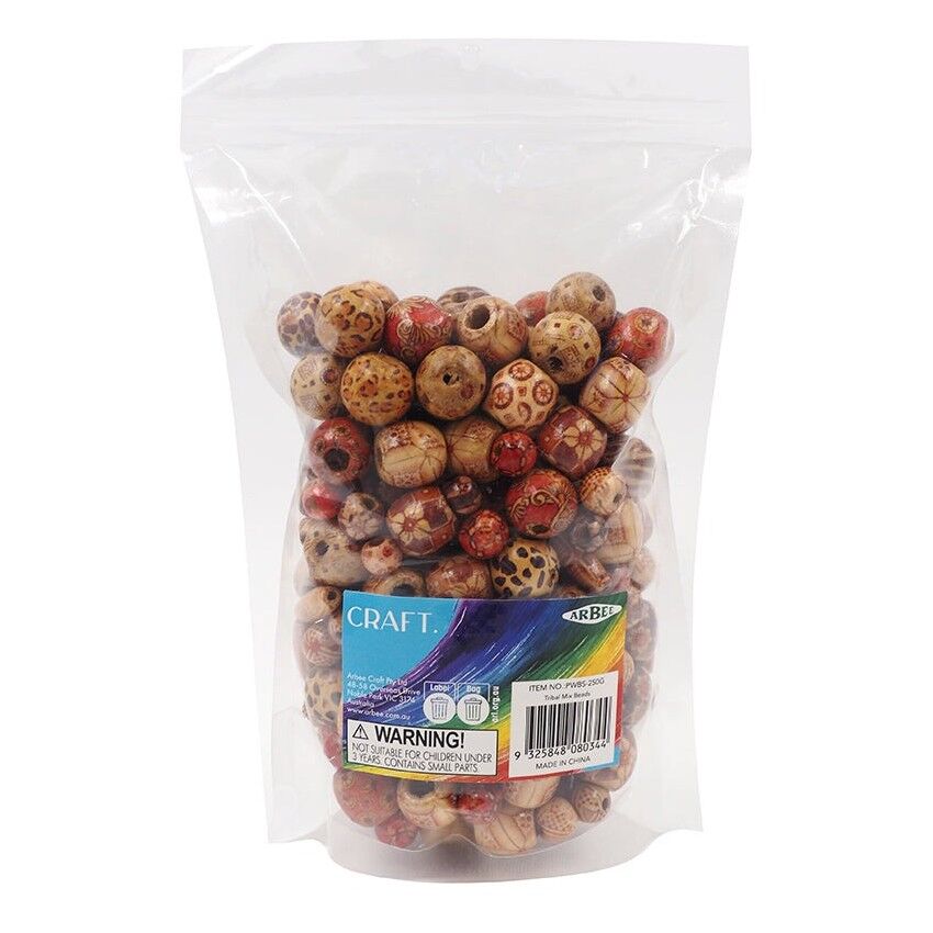 Tribal Print Wood Bead Mix - 250g