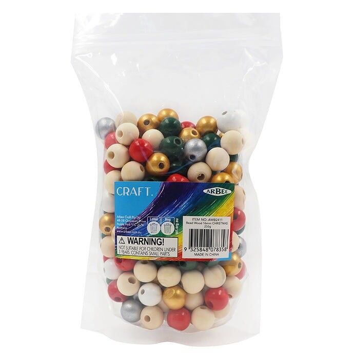 >Christmas Wood Bead Mix - 250g