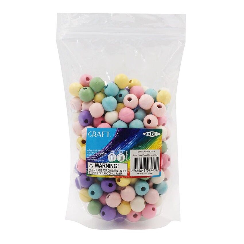 Wood Bead Pastel Mix - 250g