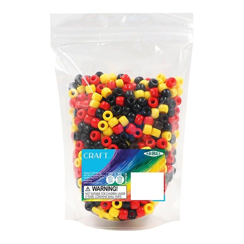 Pony Beads Yellow/Black/Red - 250g