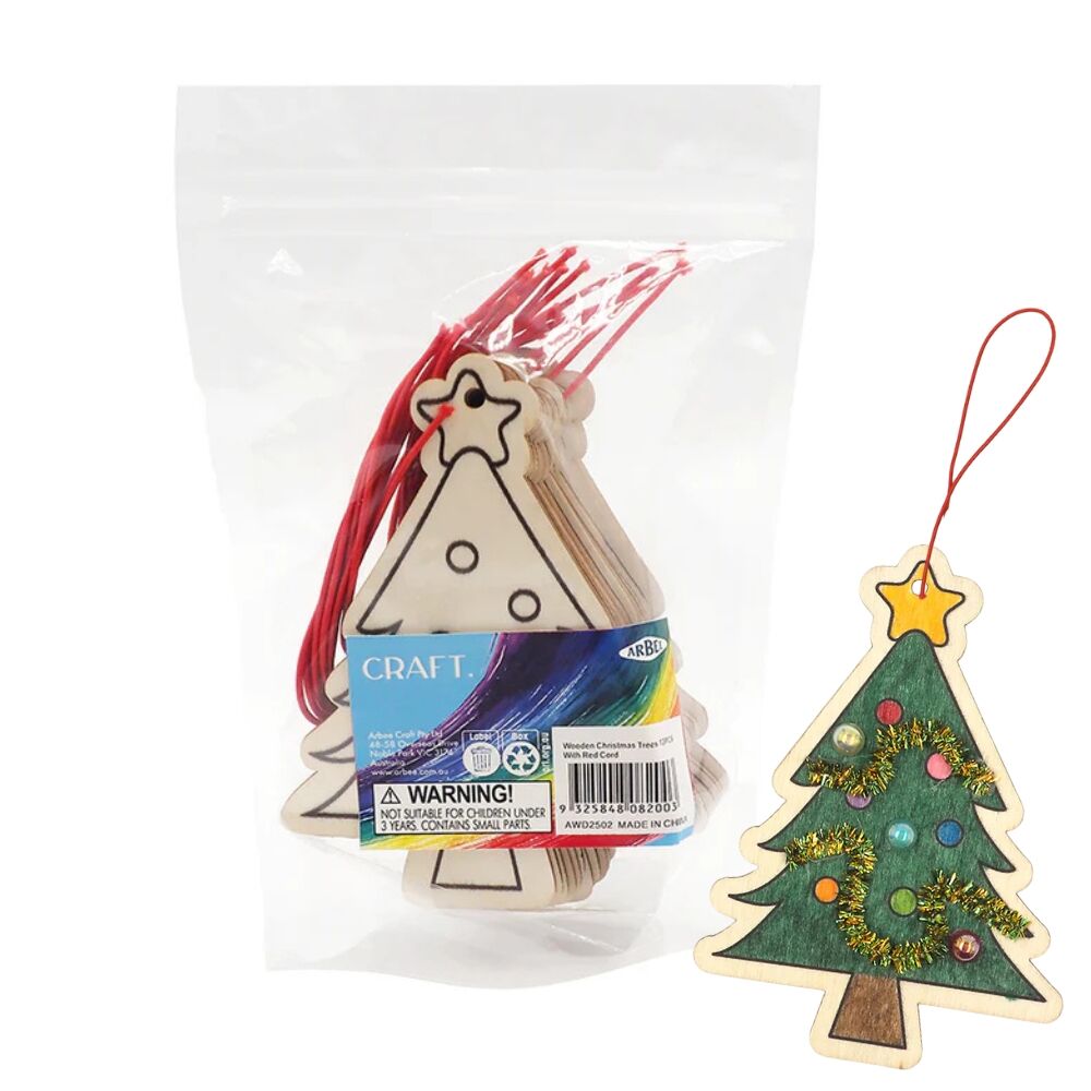 *Wooden Christmas Tree Decorations - 12pcs