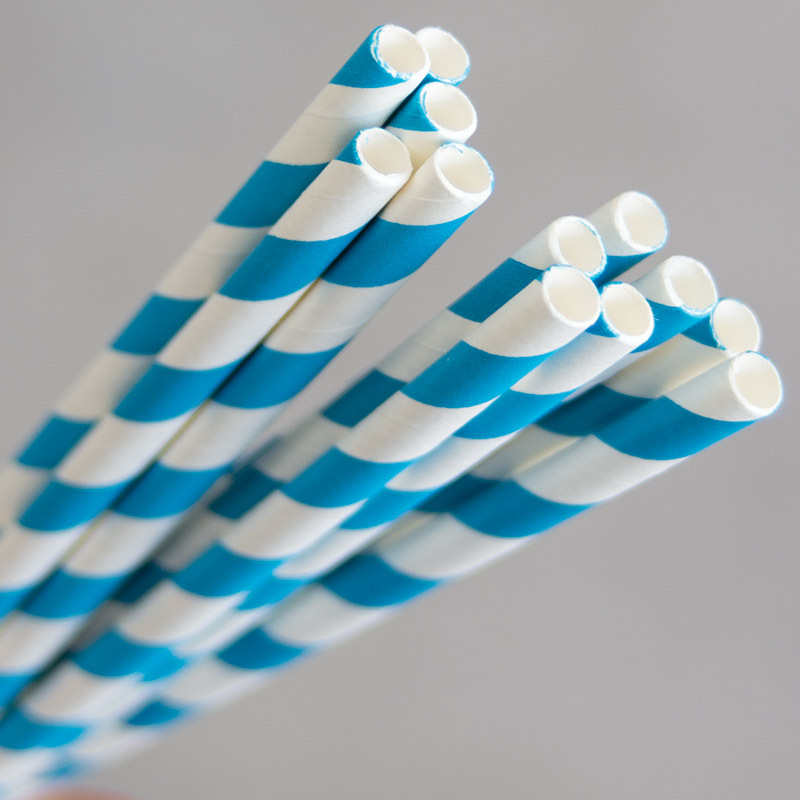 Paper Straws 200mm - Blue & White Stripes 250pk