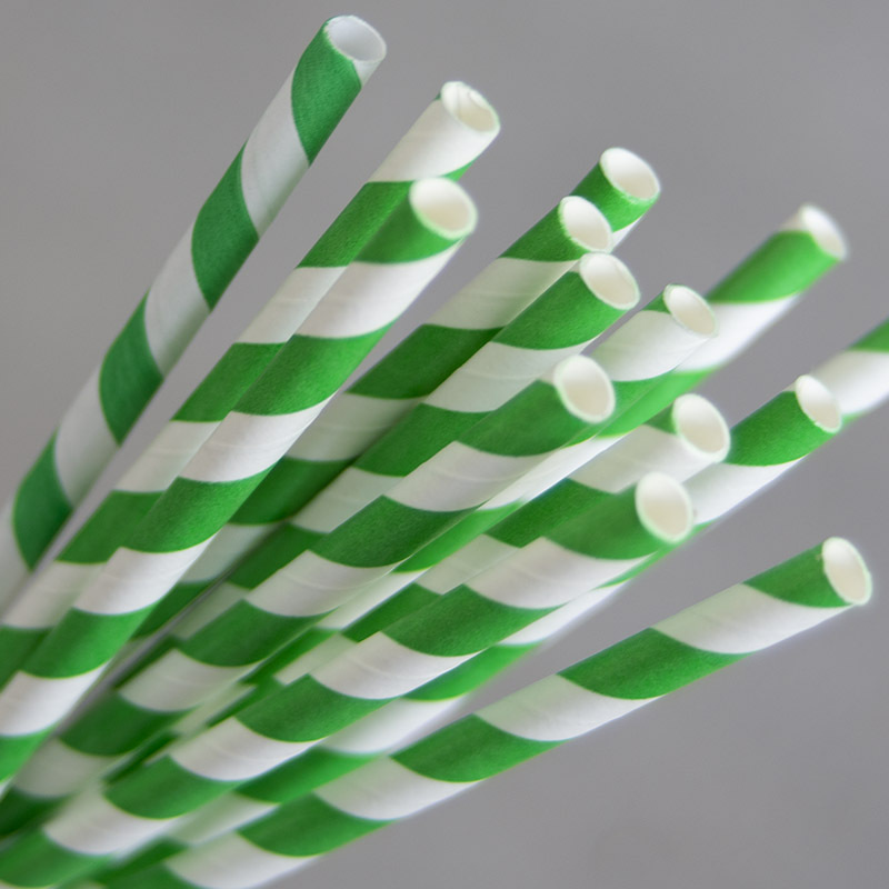 Paper Straws 200mm - Green & White Stripes 250pk