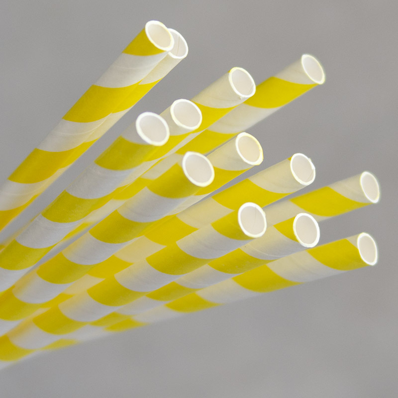 Paper Straws 200mm - Yellow & White Stripes 250pk