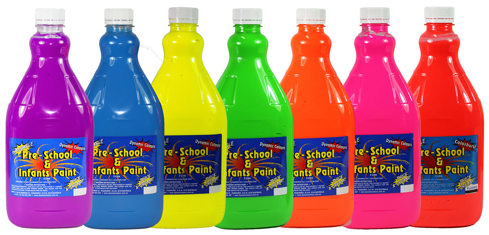Pre-School & Infants Fluorescent Paint 2L - Set of 7