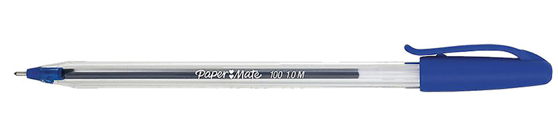 Papermate Pen Inkjoy 100 Clear Barrel - Blue 12pk