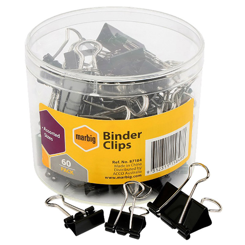 Marbig Fold Back/Binder Clips - Assorted Sizes 60pk