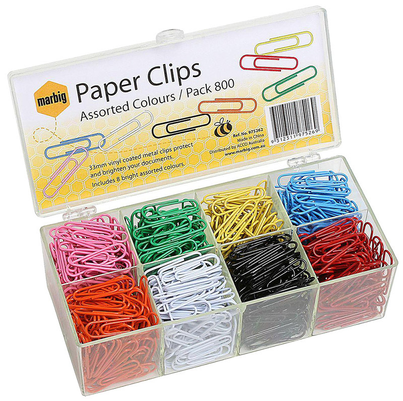 Marbig Paper Clips - Large 33mm Coloured 800pk