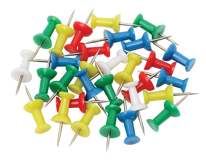 Push Pins - Assorted Sizes & Colours 30pk