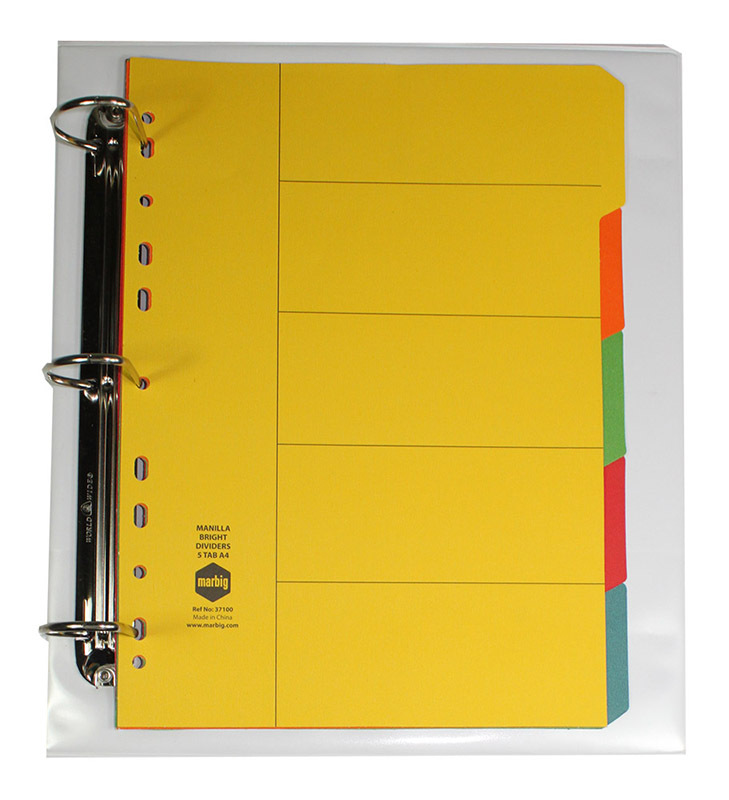 Marbig Manilla Dividers A4 - 5 Tab Brights