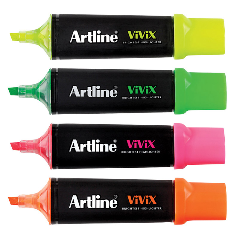 Artline Vivix Highlighter - Assorted 4pk