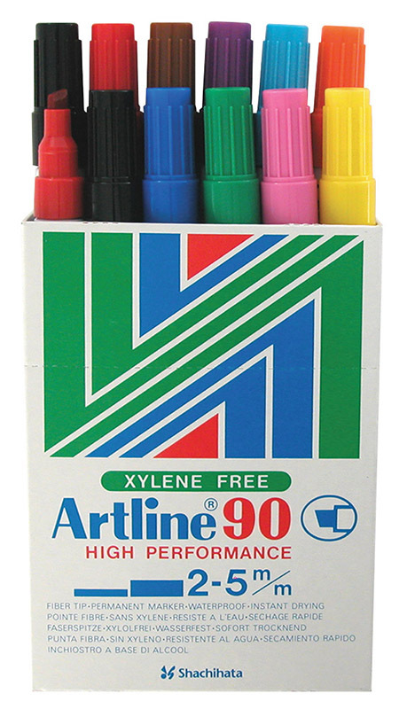 Artline 90 Chisel Permanent Marker - Assorted 12pk