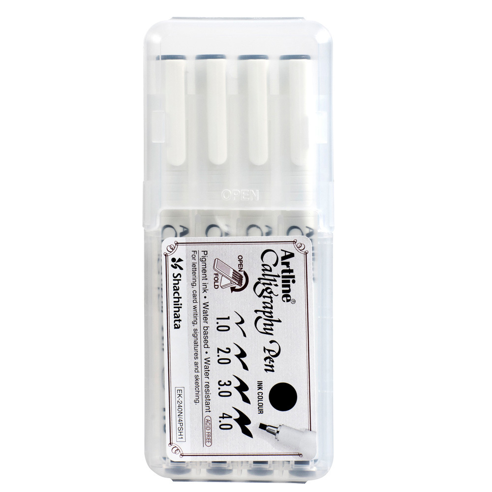 Artline Calligraphy Pen Black - with Case 4pk