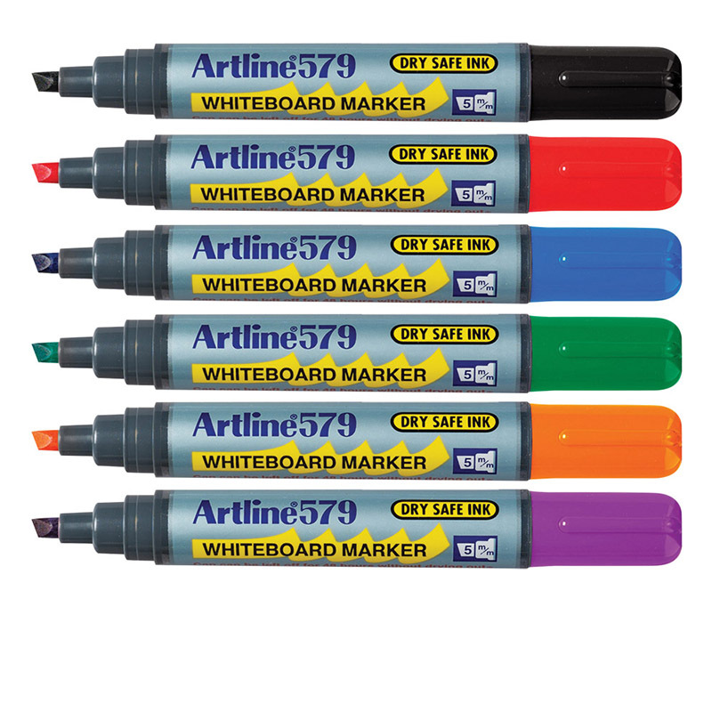 Artline 579 Chisel Whiteboard Marker - Assorted Colours 6pk