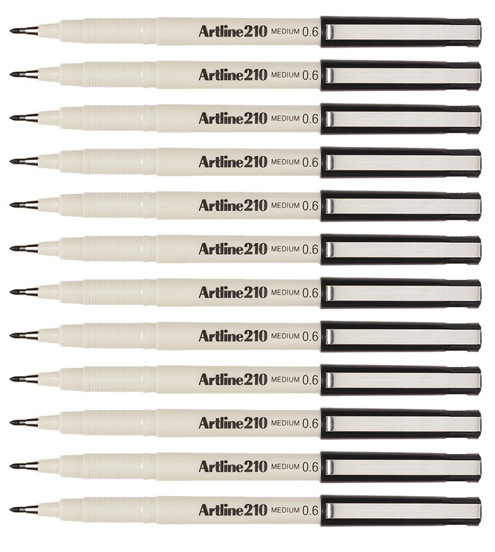 Artline 210 Medium Line Pen 0.6mm - Black 12pk