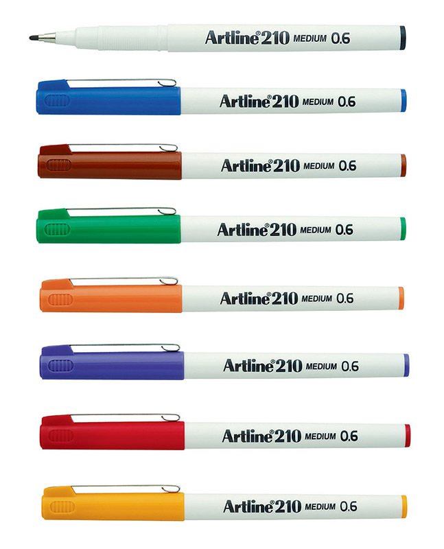 Artline 210 Medium Line Pen 0.6mm - 8 Colour Assorted 12pk