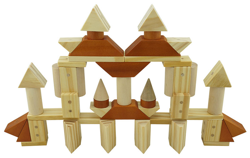 Magnetic Wooden Construction - Blocks & Shapes Set 60pcs