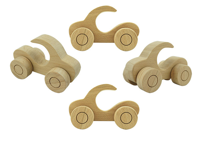 Wood Cars with Handle - 4pcs 13 x 7cmH