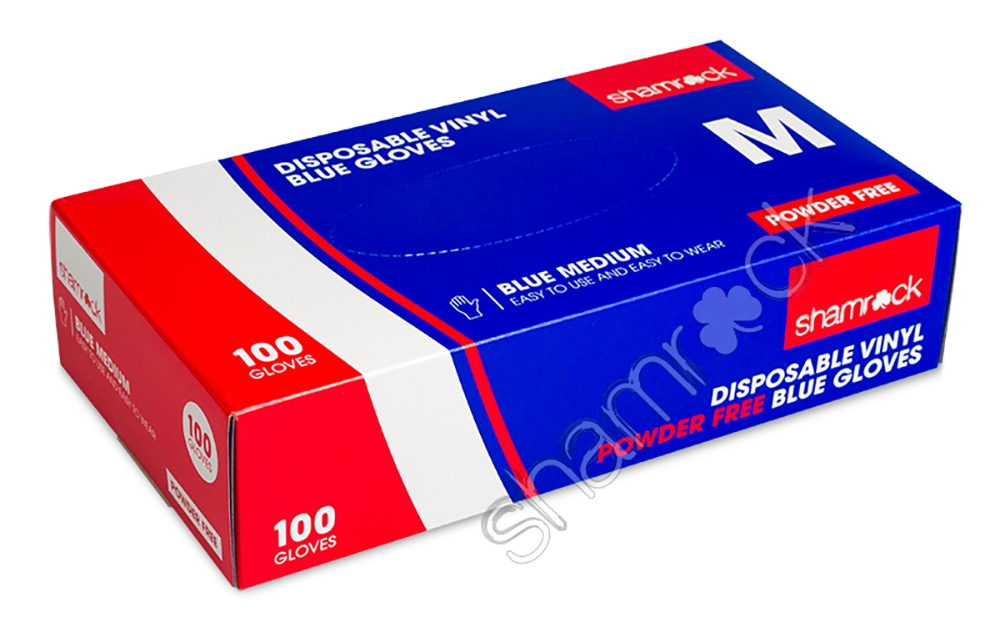 Gloves Vinyl Powder Free Blue - Medium 100pk