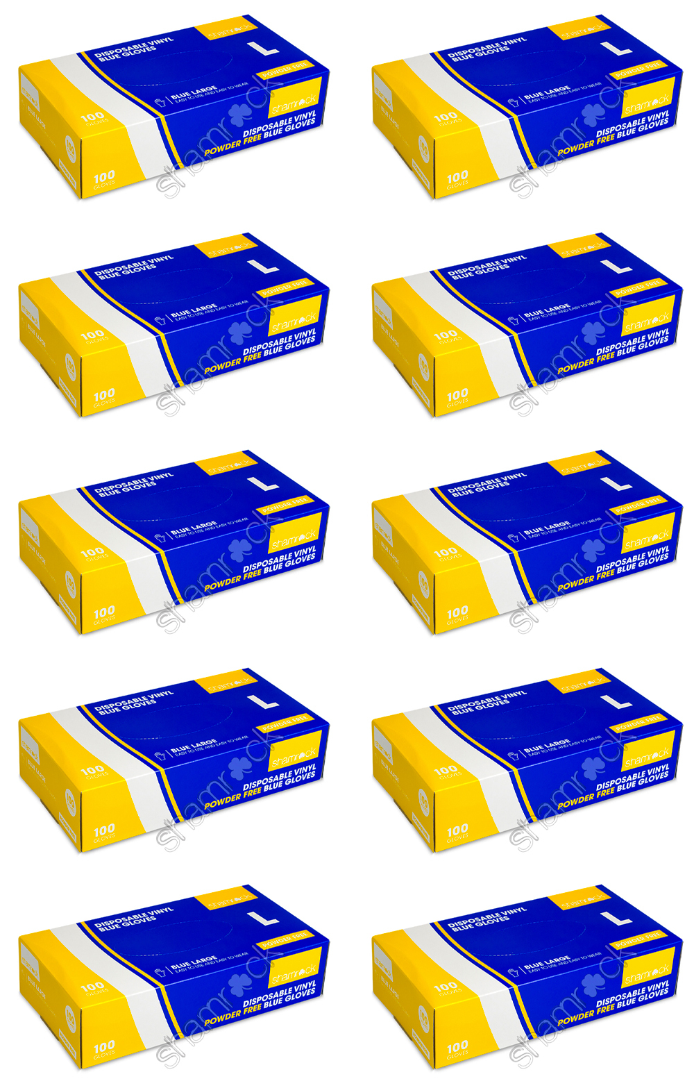 Gloves Vinyl Powder Free Blue - Large 100pk x 10