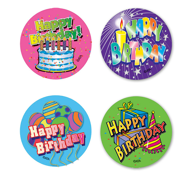 Happy Birthday Stickers - Large 48pk