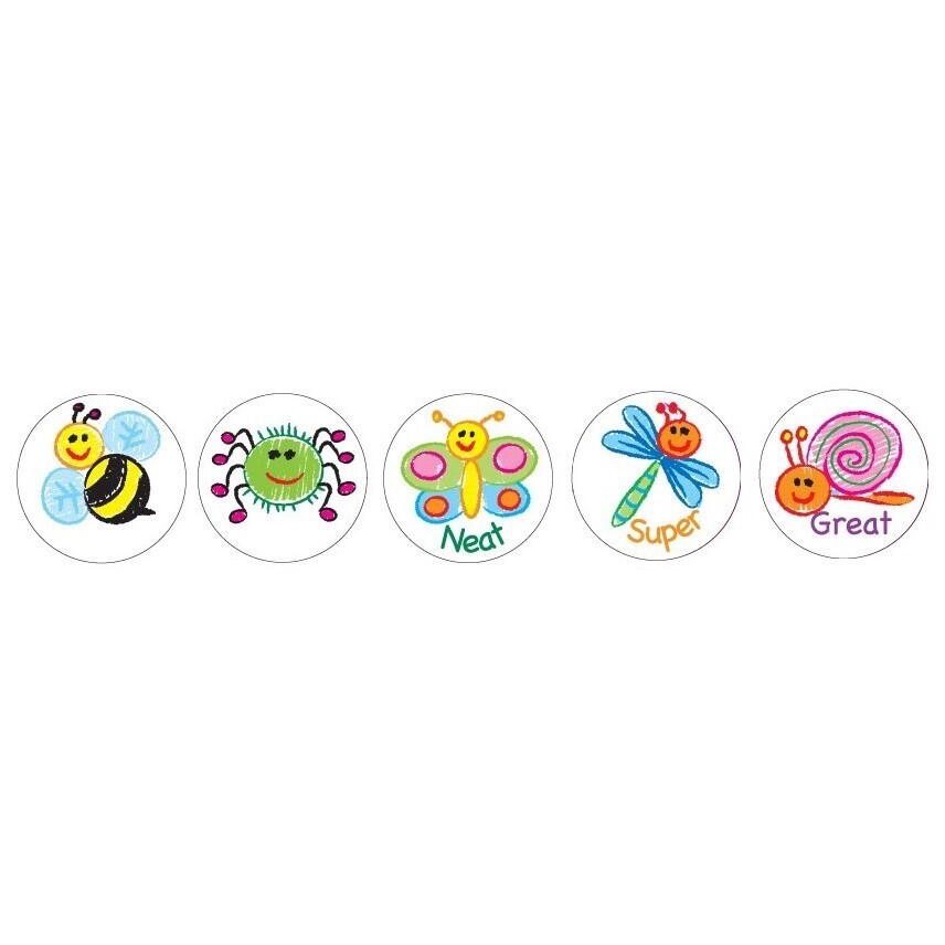 Merit Stickers 29mm 96pk - Kid Drawn Bugs