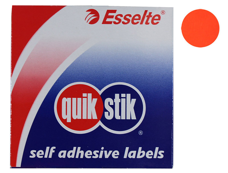 Permanent Circle Stickers 24mm 350pk - Fluoro Red