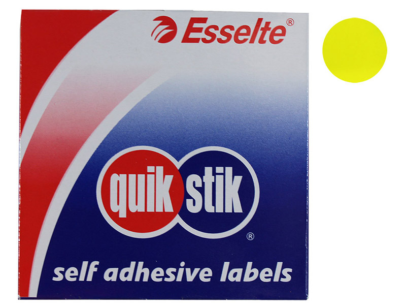 Permanent Circle Stickers 24mm 350pk - Fluoro Yellow