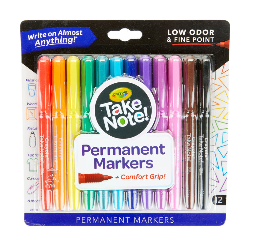 Crayola Take Note Permanent Markers Assorted Colours - 12pk