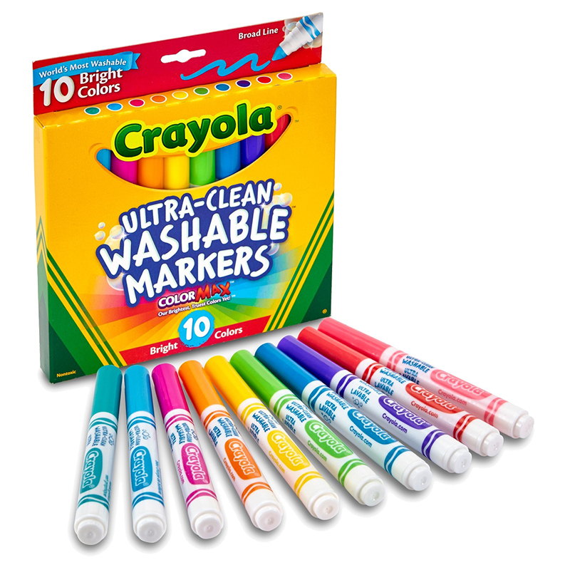 Crayola Ultra Clean Washable Broadline Markers - Bright Colours 10pk