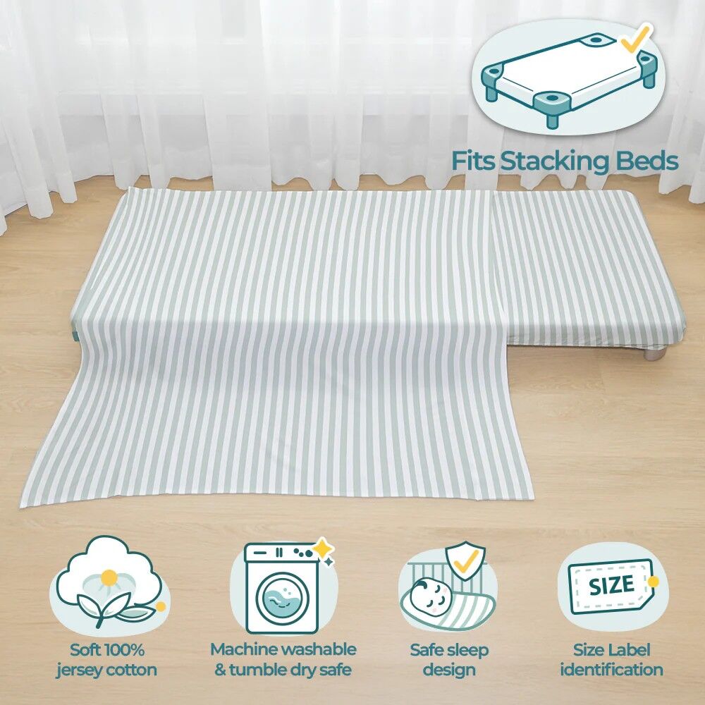 Stacking Sleep Bed Combination Sheet Set - Sage Stripe