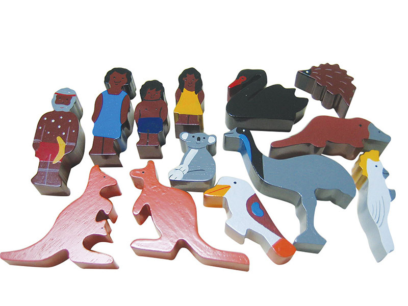 Wooden Australian Animals & Indigenous People Set - 13pcs