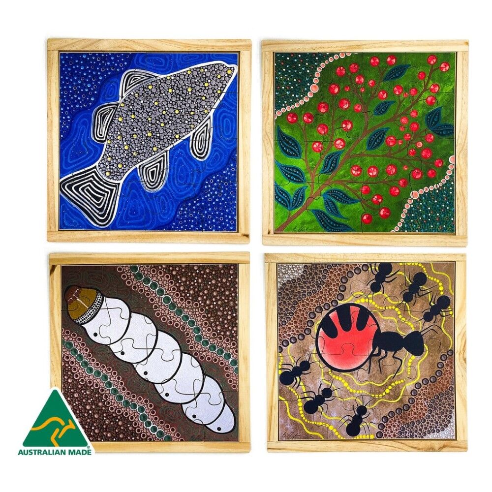 Aboriginal Art Bush Tucker Puzzle Set of 4