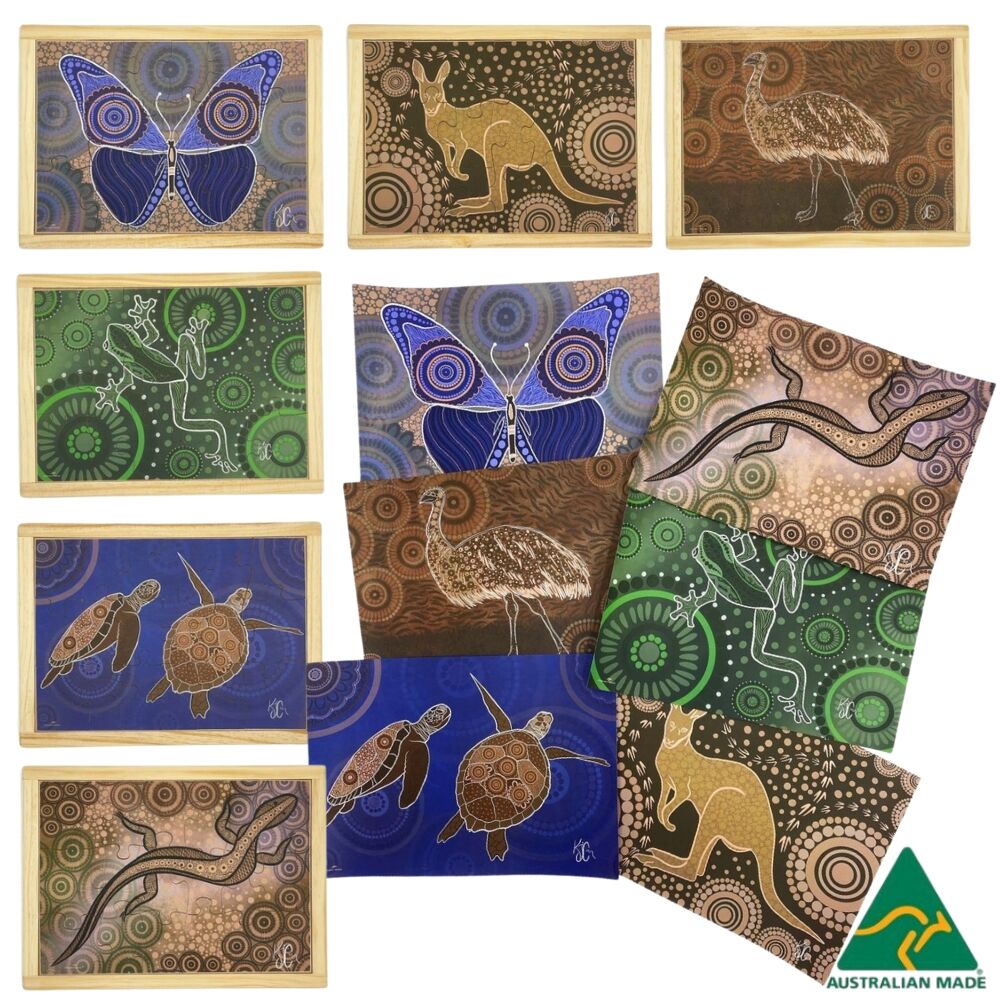 Aboriginal Art Animals Dreaming Puzzle Set of 6 with Posters