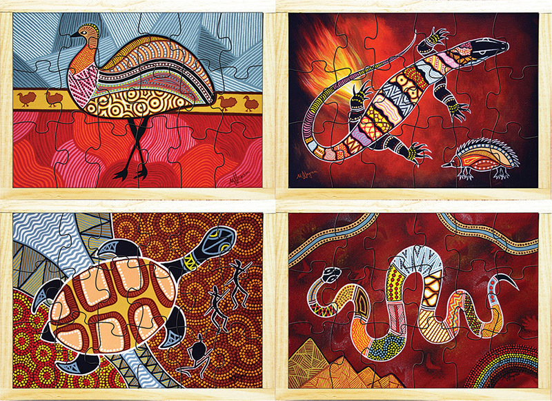 Aboriginal Art Style Puzzle - Animal Series Set of 4