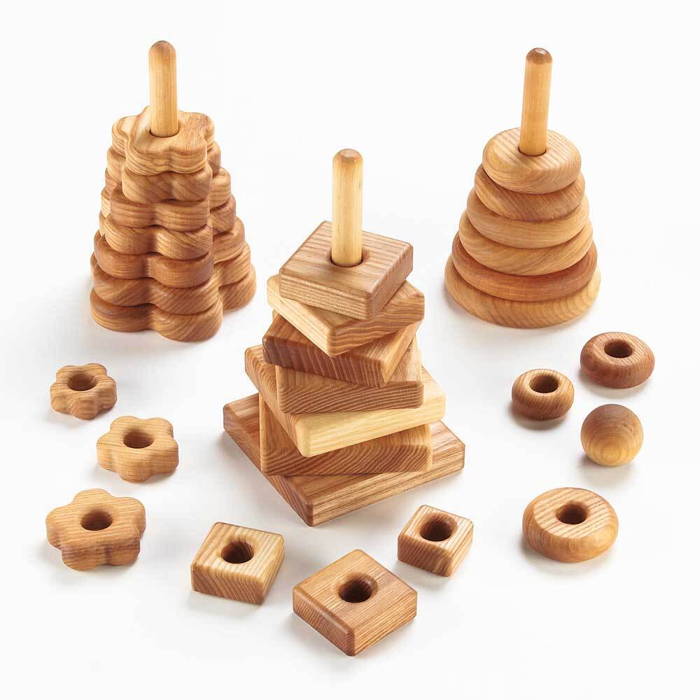 Wooden Manipulative Stacking Pyramids - Set of 3