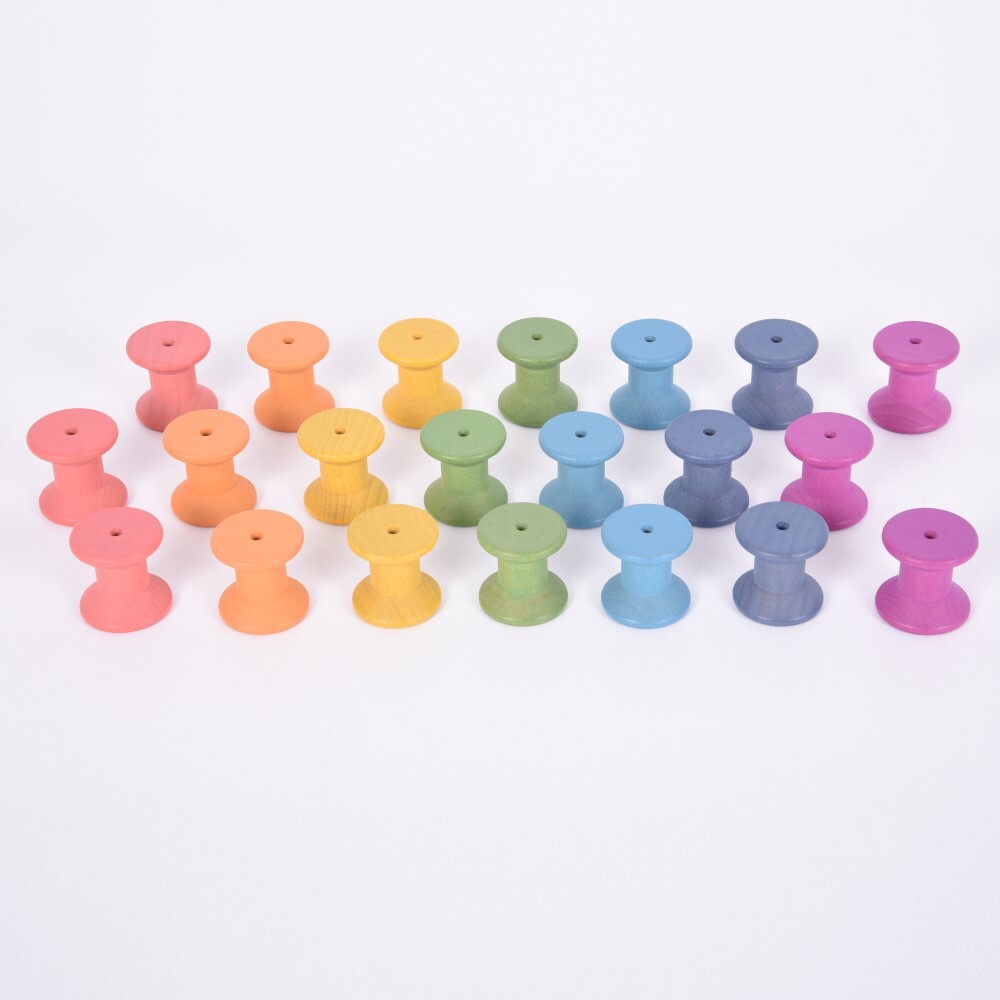 Rainbow Wooden Spools - 21pcs