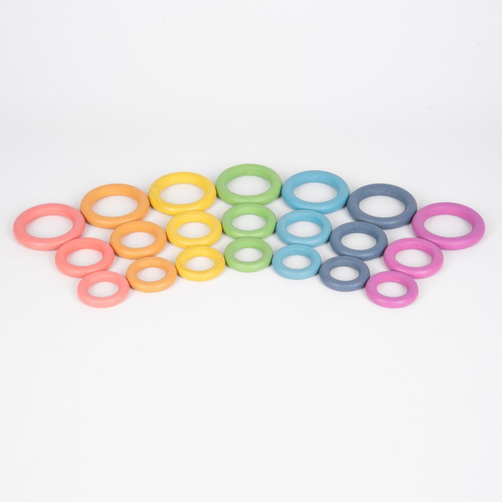 Rainbow Wooden Rings - 21pcs
