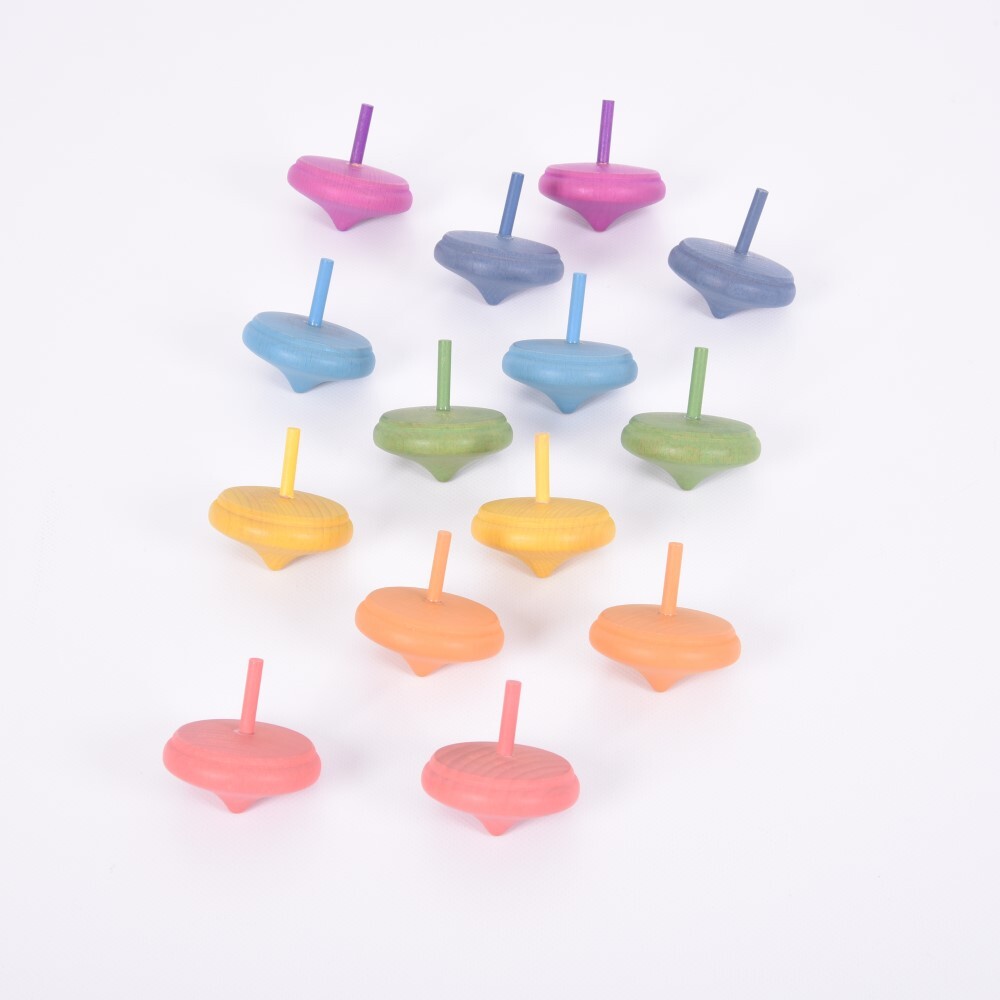 Rainbow Wooden Spinning Tops - 14pcs
