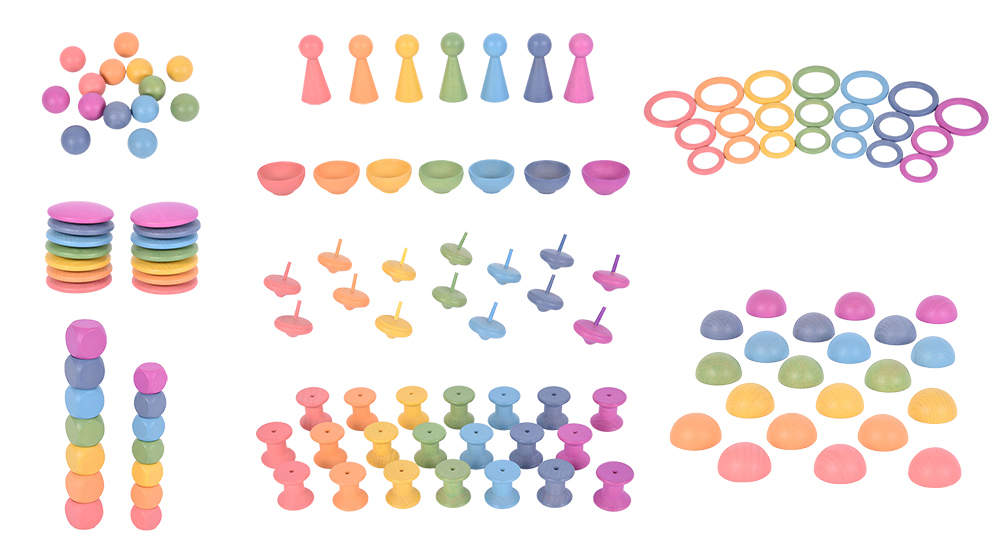 Rainbow Wooden Loose Parts Set 133pcs