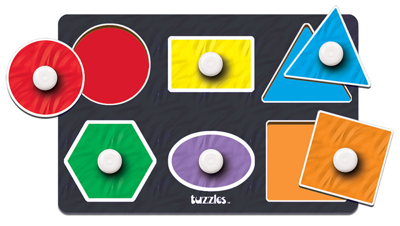 Tuzzles Giant Easy Grip Peg Puzzle - High Contrast Shapes 6pcs