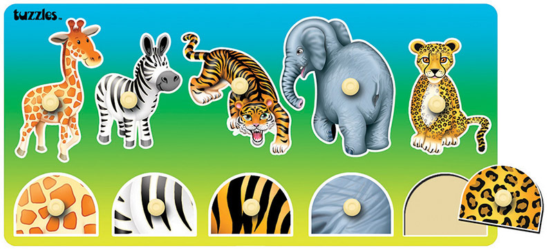 Tuzzles Matching Peg Puzzles - Wild Animals 10pcs